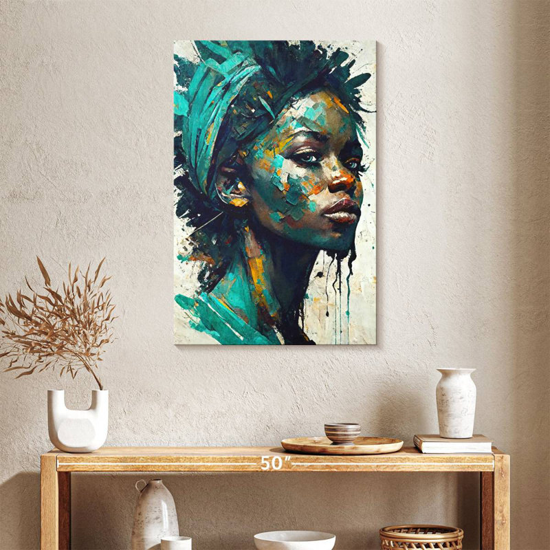 Leisha, fille africaine en turquoise, H 36 po x l 24 po