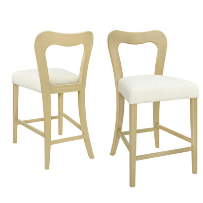 Counter Stools Without Arm In Ash And Beige, Of 2, High - Quality Rubberwood Frame, Chunky Seat, Slightly Curved Back For Relaxed Meals Rubberwood, Elegant Legs, Hollowed Out Comfort
