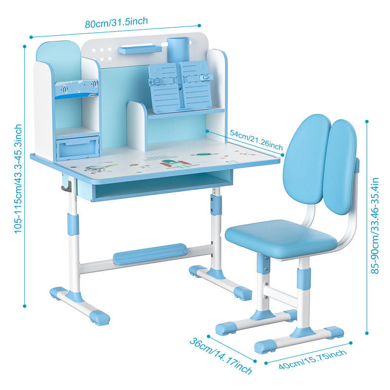 Ensemble de bureau et chaise pour enfants, Bleu