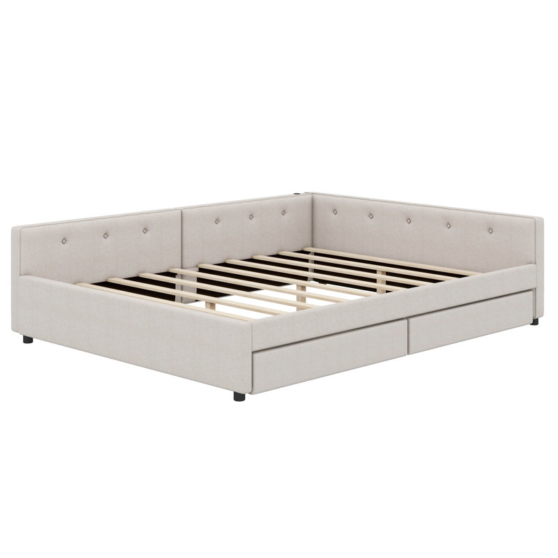 Upholstered Platform Bed With USB, Full/Double