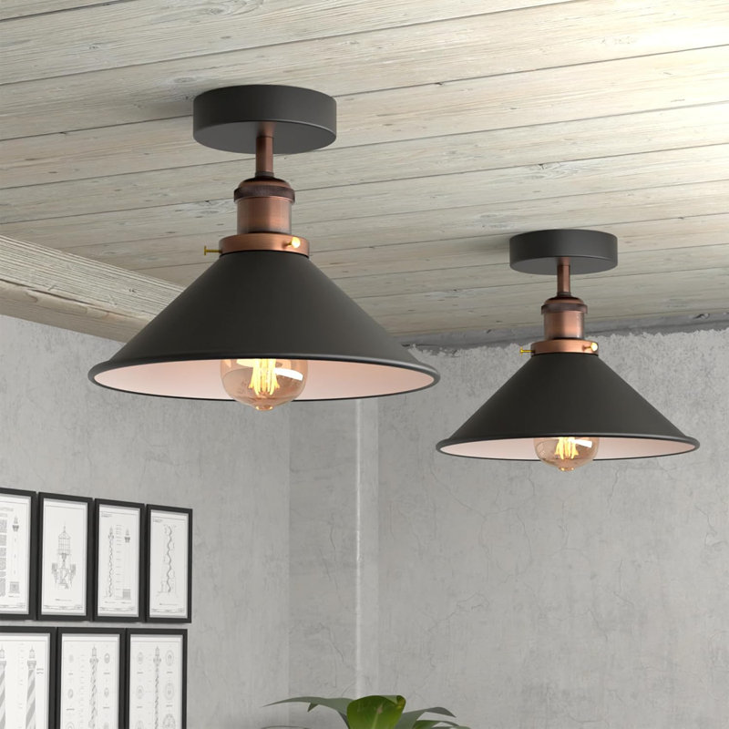 Semi Flush Mount, Black Inner White, Black
