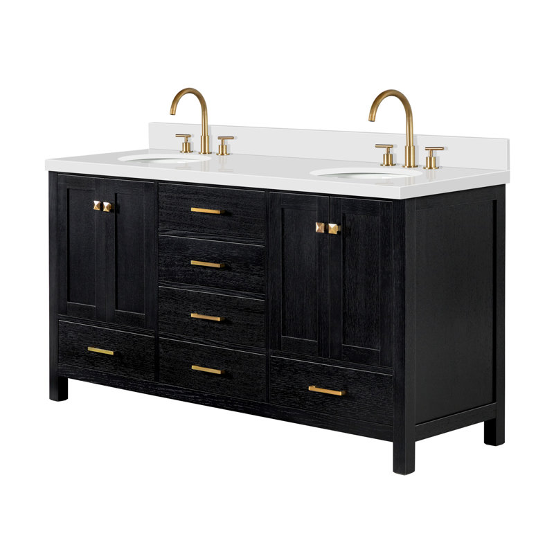 Amariani 67'' Double Bathroom Vanity with Top, Black Oak / Satin Brass, Oval