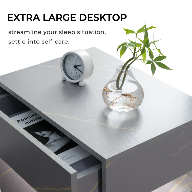 Gold and Gray Acrylic LED Nightstands with 3 Drawers