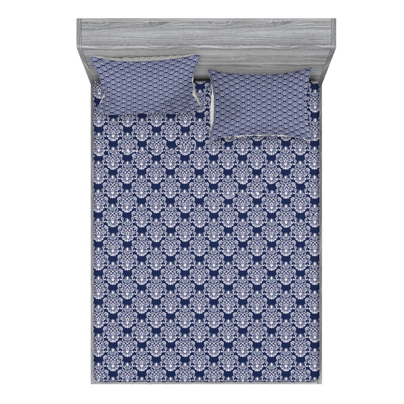 Microfiber Damask Sheet Set, Queen Sheet Set with Fitted Sheet
