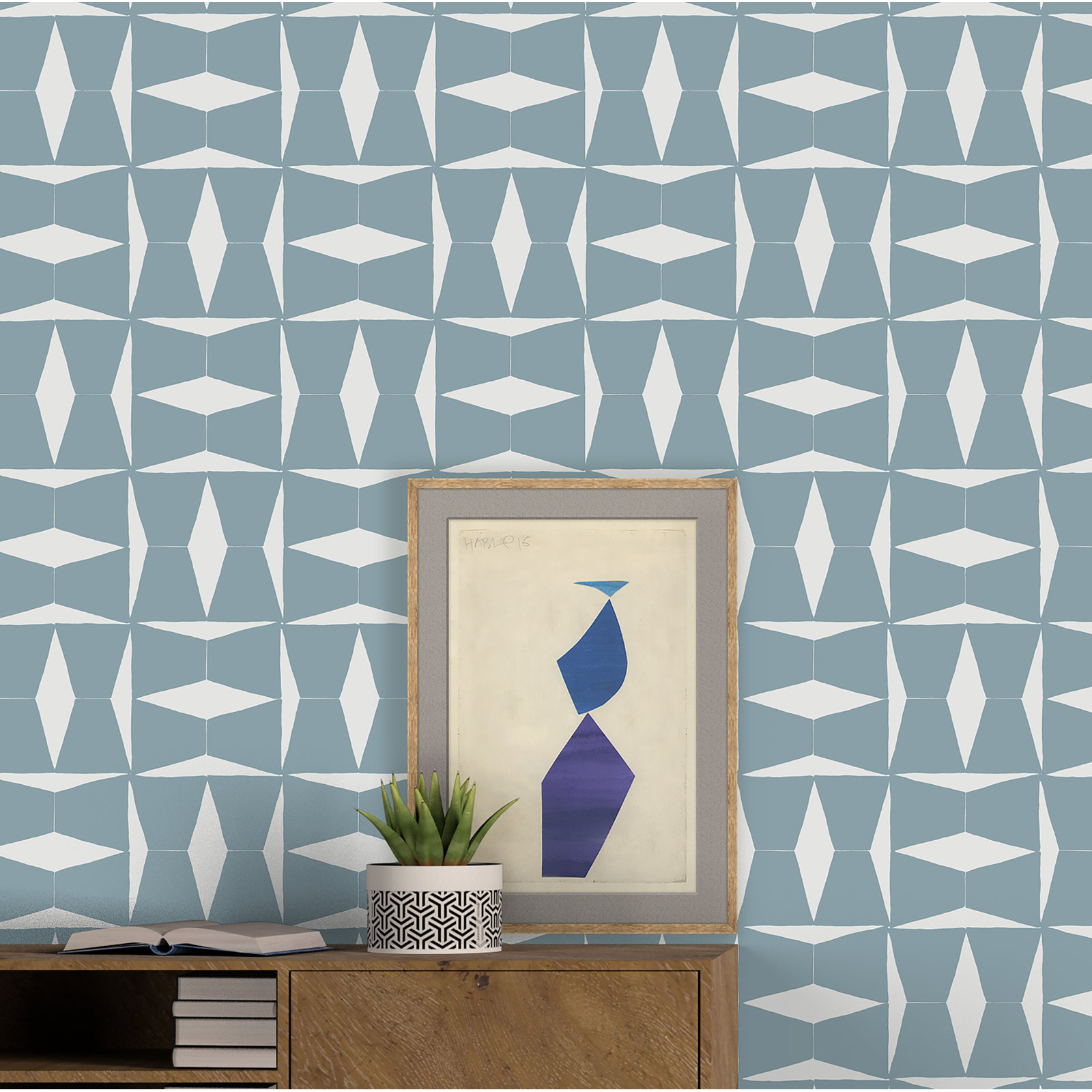 Albie Geometric Wallpaper, Blue/Cream