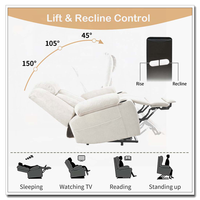 Power Lift Recliner Chair  with 2 Cup Holders,Side Pockets,Remote Control(, Power - Remote, Light Gray