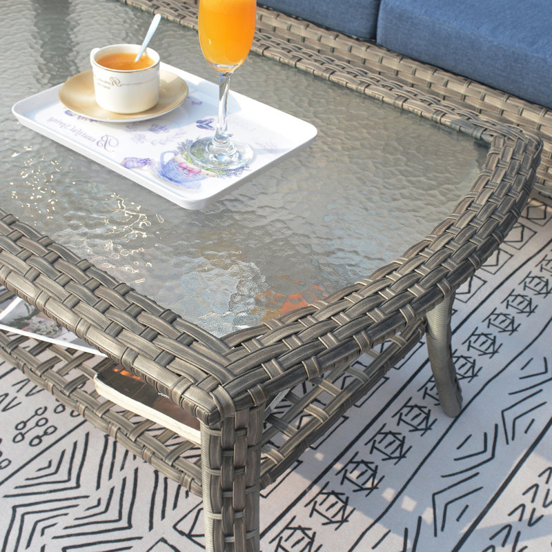 Jago Wicker 4 - Person Patio Conversation Set with Cushions, Blue