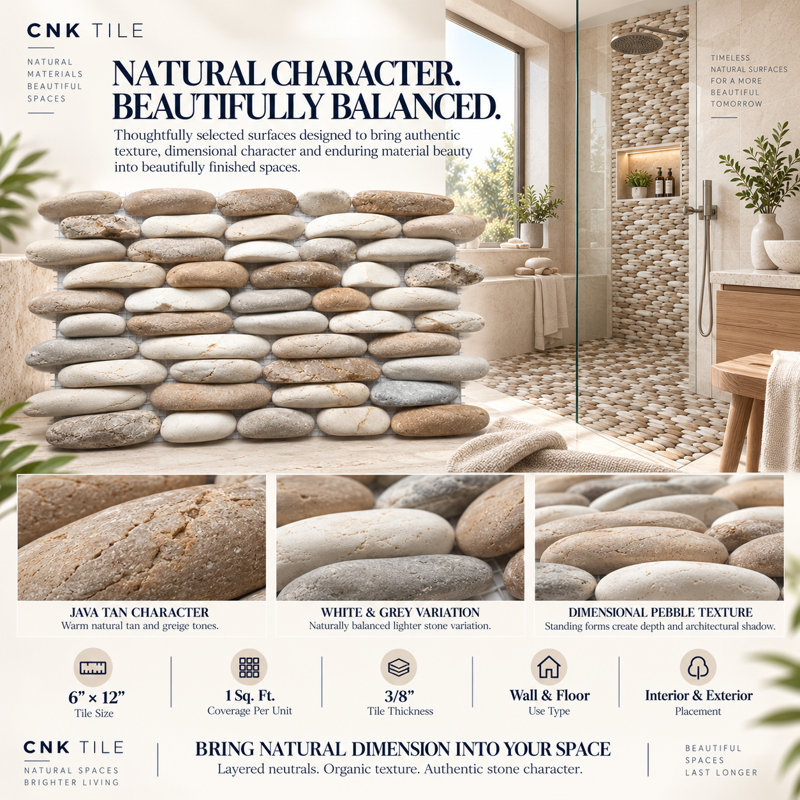 CNK Tile Java Tan And White And Grey Standing Pebble