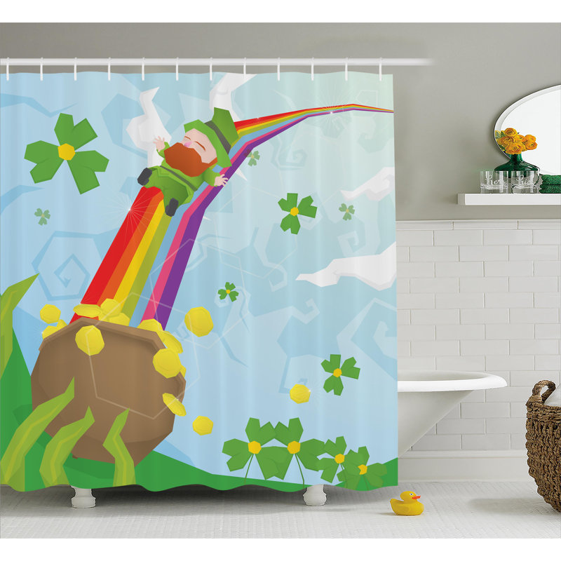 Rideau de douche en arc-en-ciel farfadet et trèfle de st. patrick "abstract, H 69 po x l 105 po