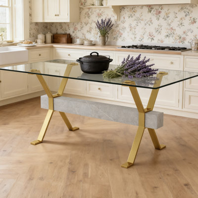 71" Tempered Glass & Metal Rectangular Dining Table