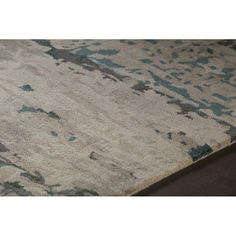 Knightsville Authentic Hand-Tufted Handmade Gray, Tan & Teal Abstract Wool & Viscose Area Rug, Rectangle 9' x 13'