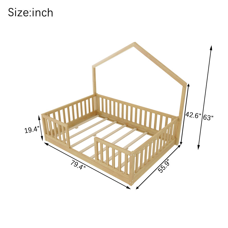 Lit double en bois Montessori avec lumière pour enfants, Naturel, Lit double