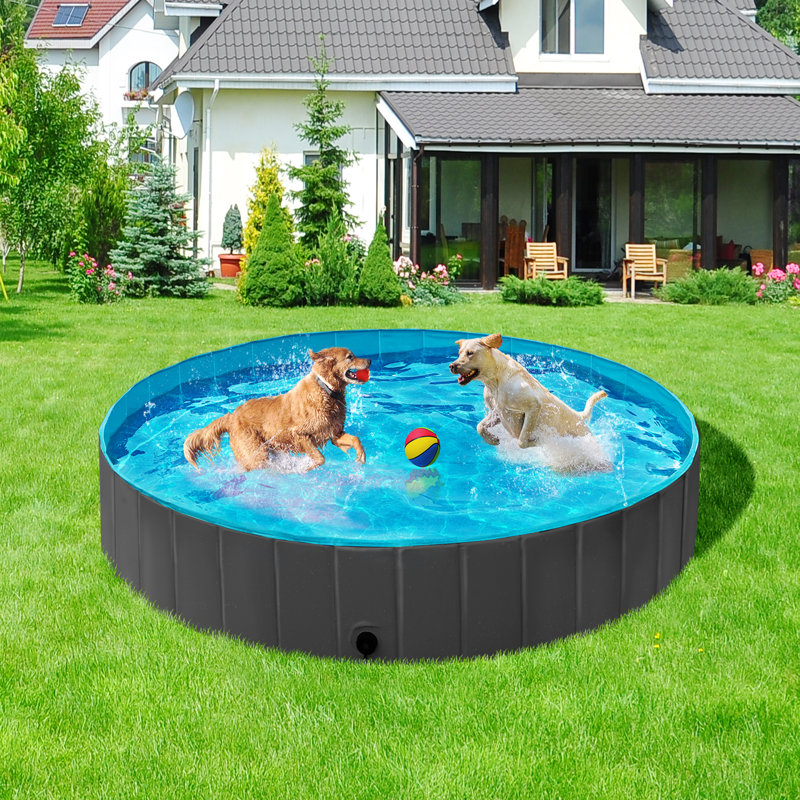  Grande baignoire pliable en PVC pour chiens / chats, H 12 po x l 63 po x P 63 po, Noir