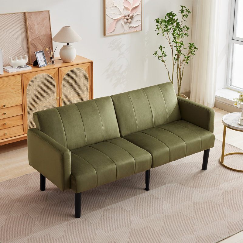 Canapé-lit convertible de 75,5 po avec causeuse, fauteuil inclinable réglable à 3 positions avec pieds en bois et capacité de poids de 700 lb, canapé Mid-Century compact pour appartement, chambre à coucher et bureau, vert