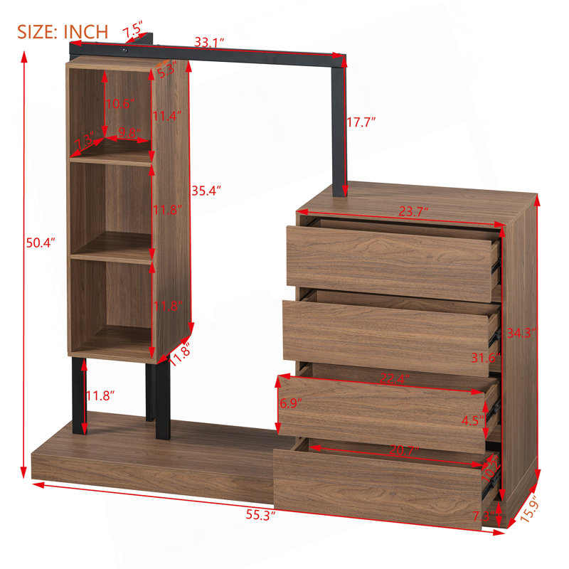 Armoire avec 4 tiroirs et 3 tablettes, Espresso
