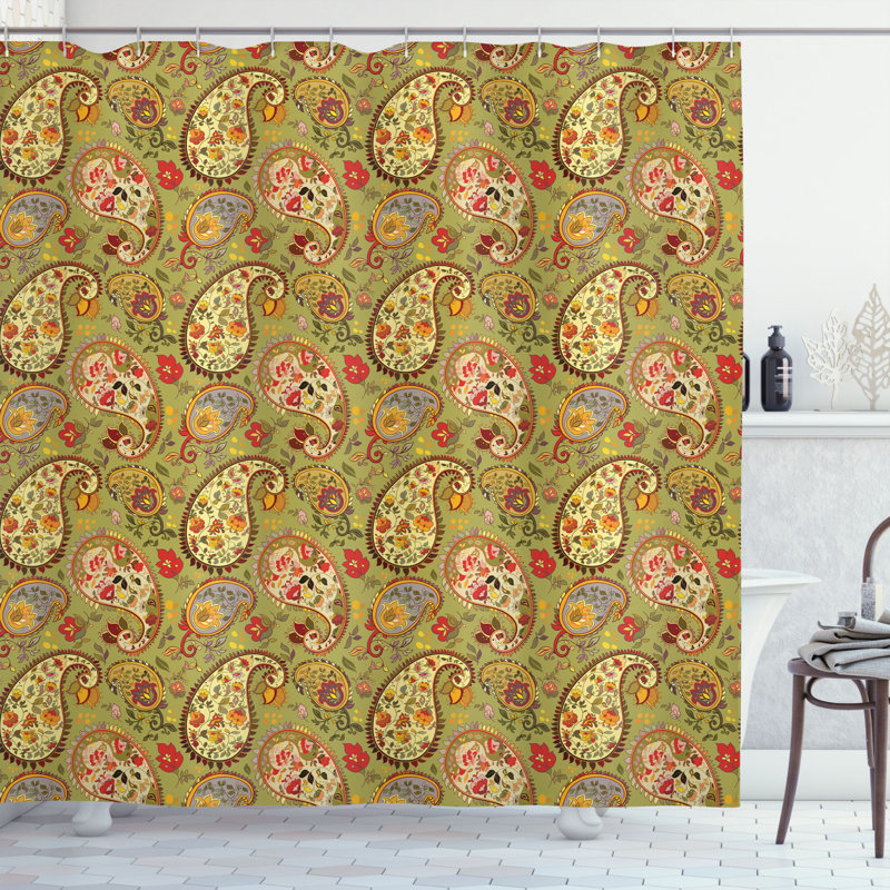 Paisley Shower Curtain with Hooks Included, 69" H x 105" W