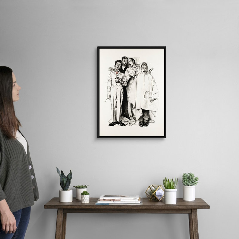 «Norman Rockwell Barberhop Quartet», art mural sur toile, H 26 po x l 20 po x P 1,75 po, Cadre flottant noir