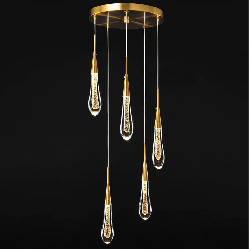 Dimmable LED Pendant Light With Teardrop Crystal Design - Modern Gold Ceiling Fixture For Kitchen Island, Bedroom, Hallway, And Entryway
