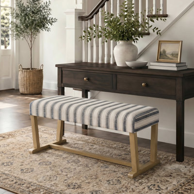 Striped Upholstered Bench, 41" Coastal Bench with Wood Frame for Entryway, Dining Room & Bedroom