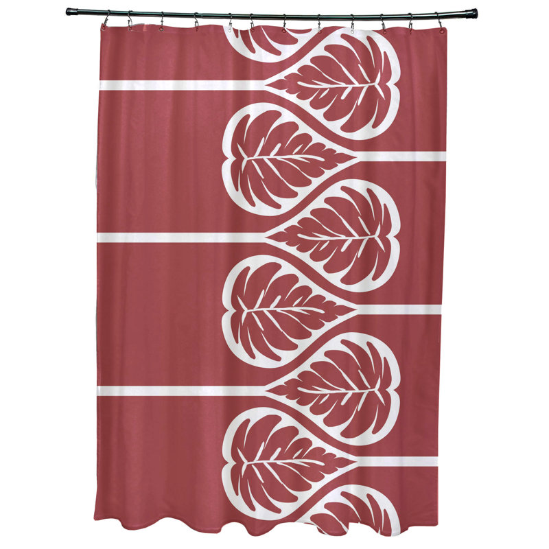 Rideau de douche simple à motif floral à imprimé 2 palm Sigsbee, Corail