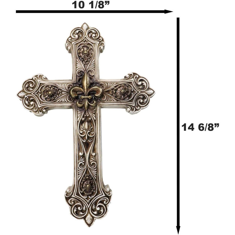 Emblème rustique royal français fleur de lys avec croix ornée de volutes