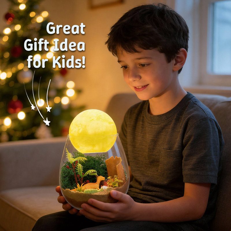 Dinosaur Toys DIY Terrarium Kit Ornament with Moon Lamp for Kids