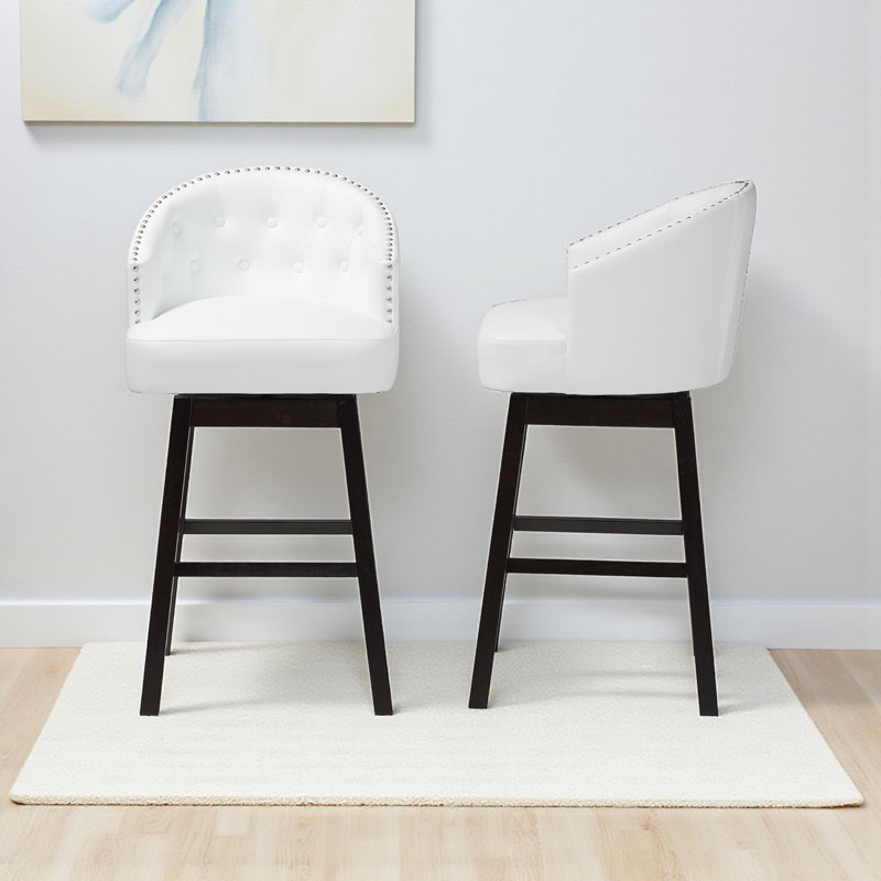 Upholstered Counter Stool with Solid Wood Frame, White
