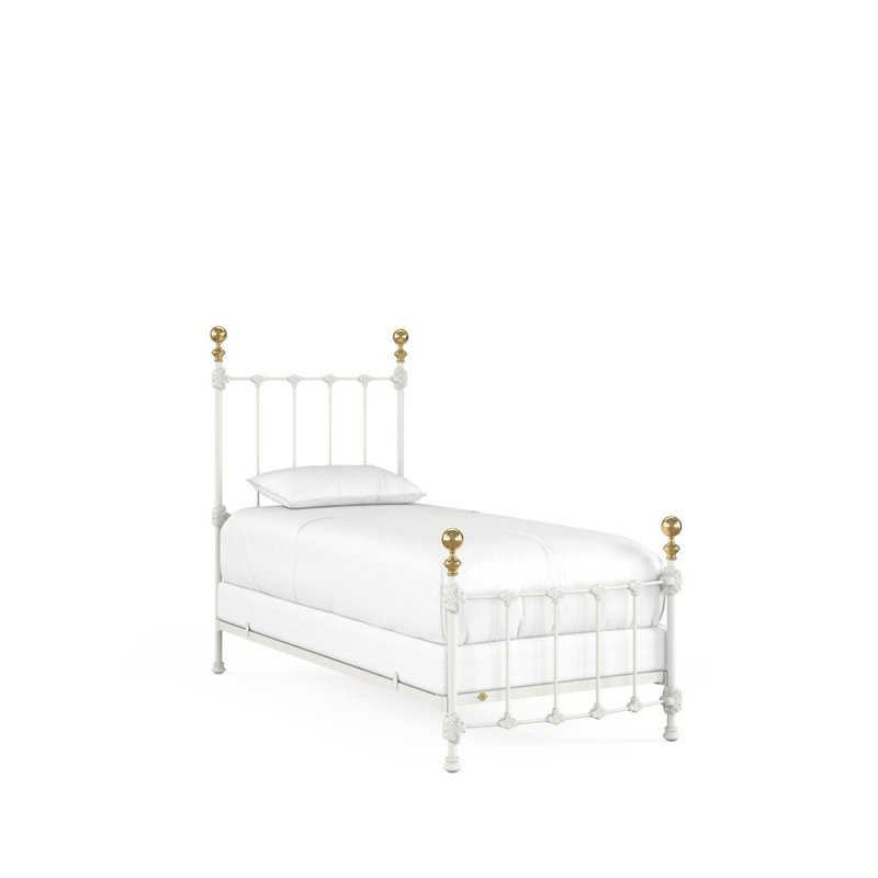 Bed, Twin, Matte White/Antique Gold