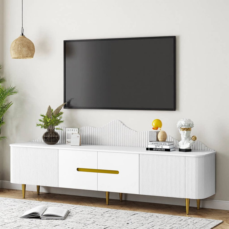 Meuble télé 78,7 po pour téléviseur de 85 po ou moins - Quatre chambres de silence et des ancres dorées pour votre sanctuaire raffiné