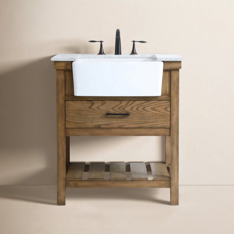 Pelaghia 30'' Single Bathroom Vanity with Marble Top, Driftwood