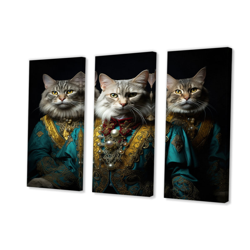 Ensemble de décoration murale turquoise et gracieux «Sultan Cats I», H 28 po x l 36 po x P 1 po