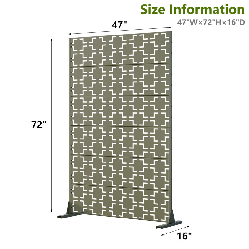 Écran d'intimité en métal 5,9 pi, H 72 po x l 47 po x P 17 po, Grey
