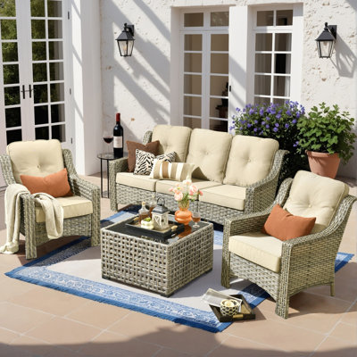 Harper 6 - Person Outdoor Seating Group With Cushions And Solar Powered Coffee Table