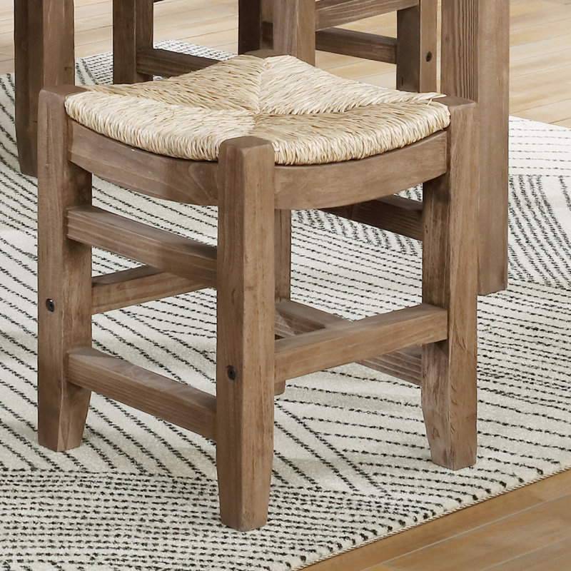 Aston 15" Wide Rustic Industrial Solid Wood Faux Concrete Square Stool With Rush Seat, Short Stool (18" Seat Height)