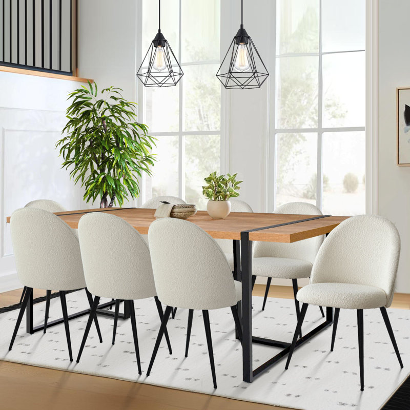 Cherese Upholstered and Metal 8-Person Rectangular Dining Set, Cream