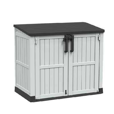 233 Gal/880L Outdoor Storage Shed, Weatherproof Plastic, Dual Top & Front Access, Lockable