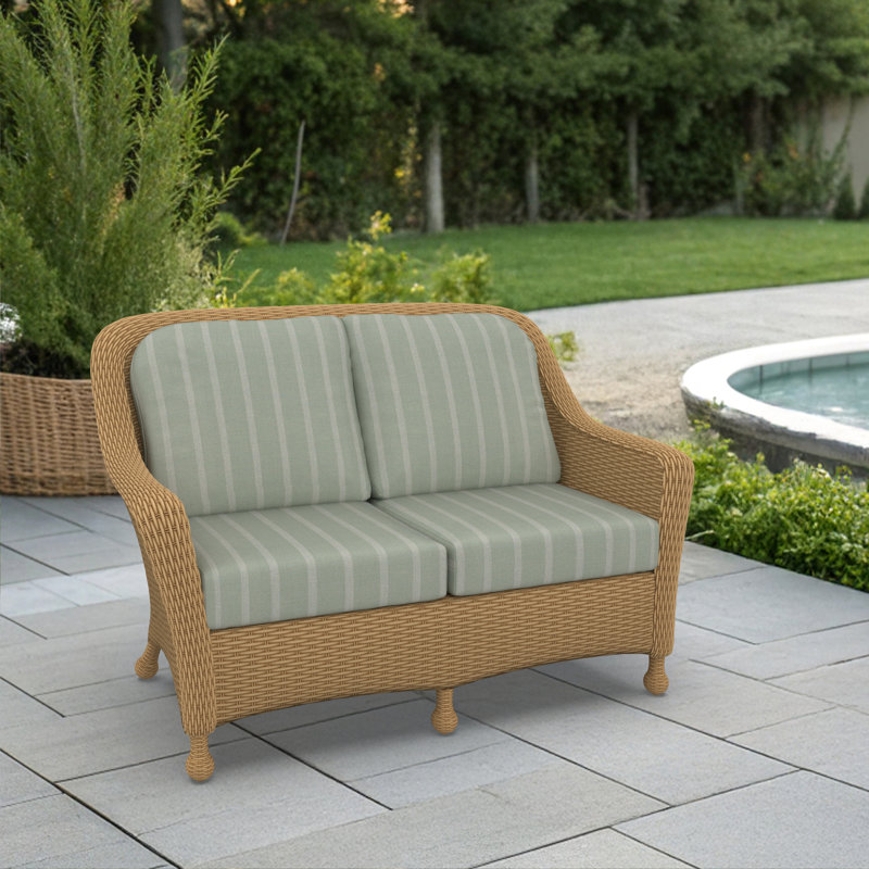 Amala Sunbrella® Indoor/Outdoor Loveseat Cushion, Sunbrella® Unwind Rainwashed
