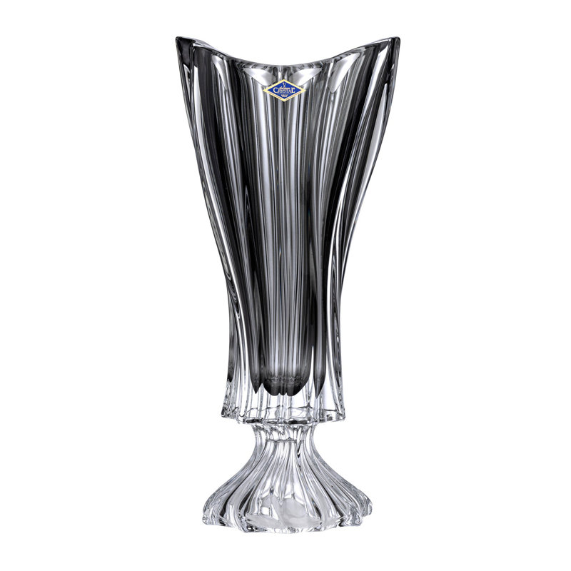 Elegant Smoky Gray Crystal Footed Flower Vase, 16"