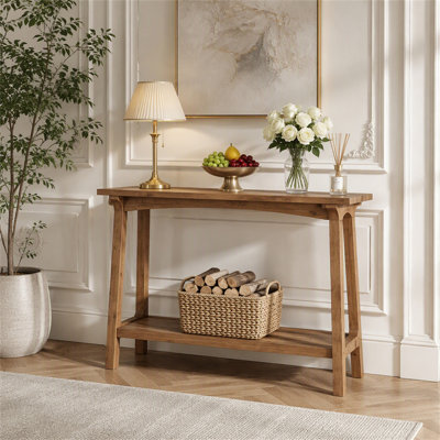39.4” Small Entryway Table, 2-Tier Solid Wood Console Table for Living Room