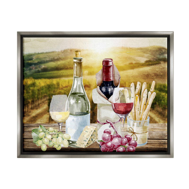 «Red Barrel Studio® Wine in Vineyard Landscape», art mural sur toile flottante par Kim Allen, Cadre flottant gris lustré