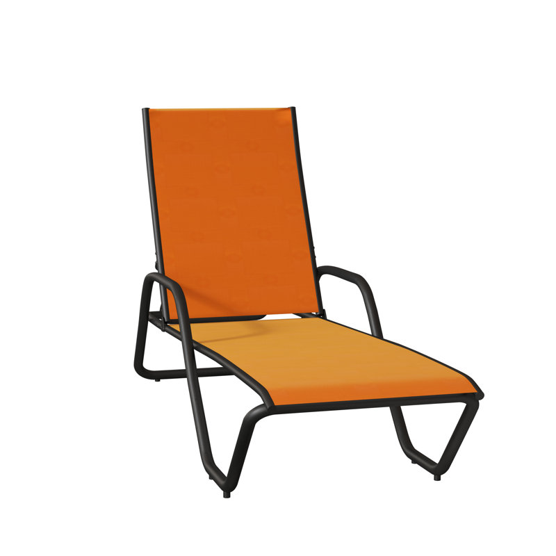 Outdoor Rust-Resistant Metal Chaise Lounge, Textured Desert, Canvas Tangerine Sunbrella® Canvas