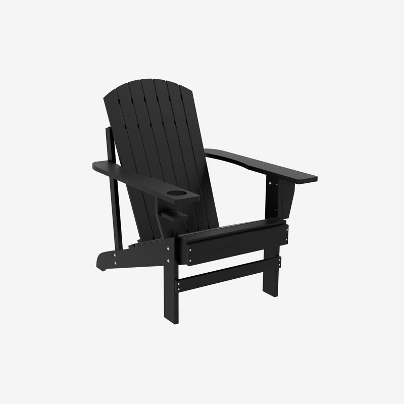 Outsunny Wooden Adirondack Chair, Outdoor Patio Lawn Chair with Cup Holder, Weather Resistant Lawn Furniture, Classic Lounge for Deck, Garden, Backyard, Fire Pit