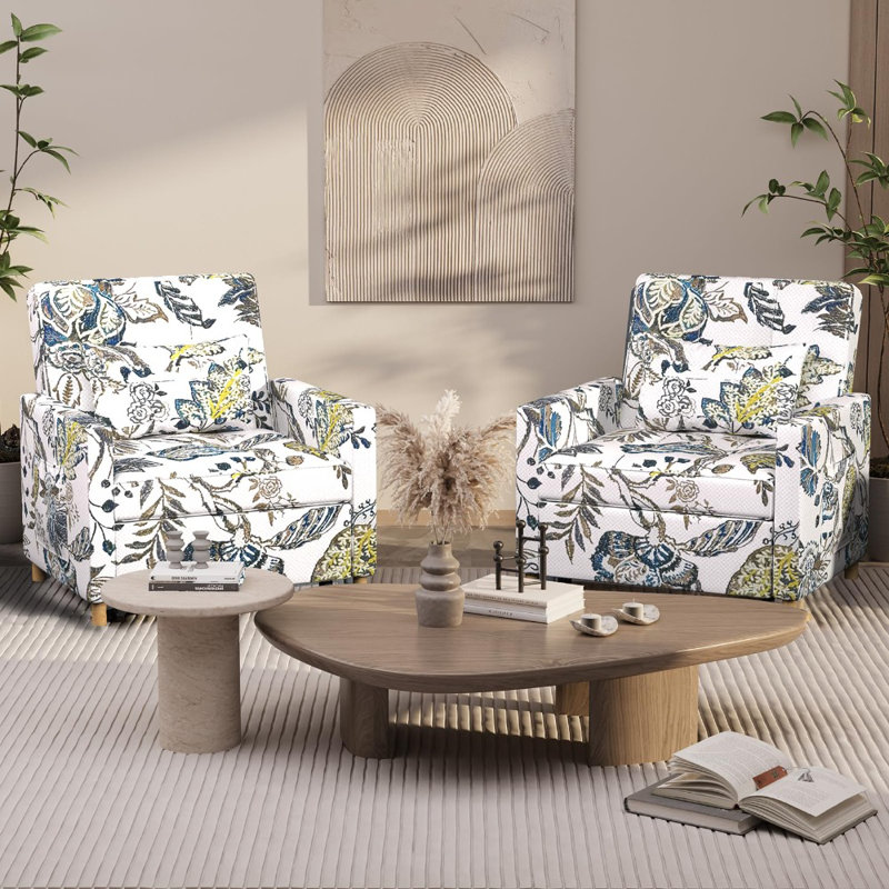 Chaise convertible rembourrée Maleah, Coton floral blanc / vert