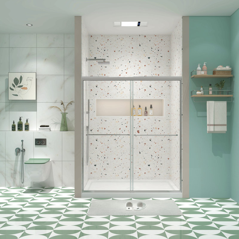 Porte de douche à dérivation, porte coulissante, avec verre trempé de 1/4 po