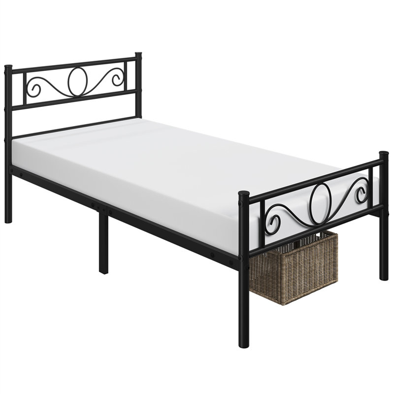 Metal Bed Frame with Headboard/Under-Bed Storage, Single (3'), Black