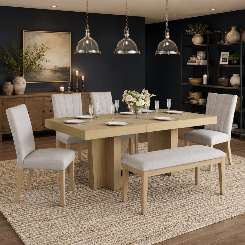 Chaise rustique 4 pièces avec banc, sièges de cuisine et de salle à manger, design en bois rustique, Beige