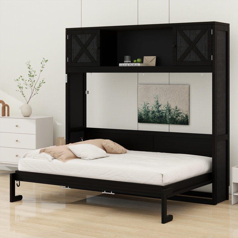 Lit escamotable avec armoires de rangement, Noir