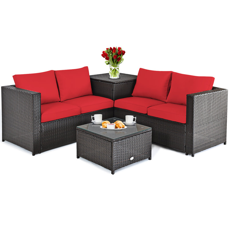 Saraiyah 4 - Person Patio Conversation Set with Cushions, Red