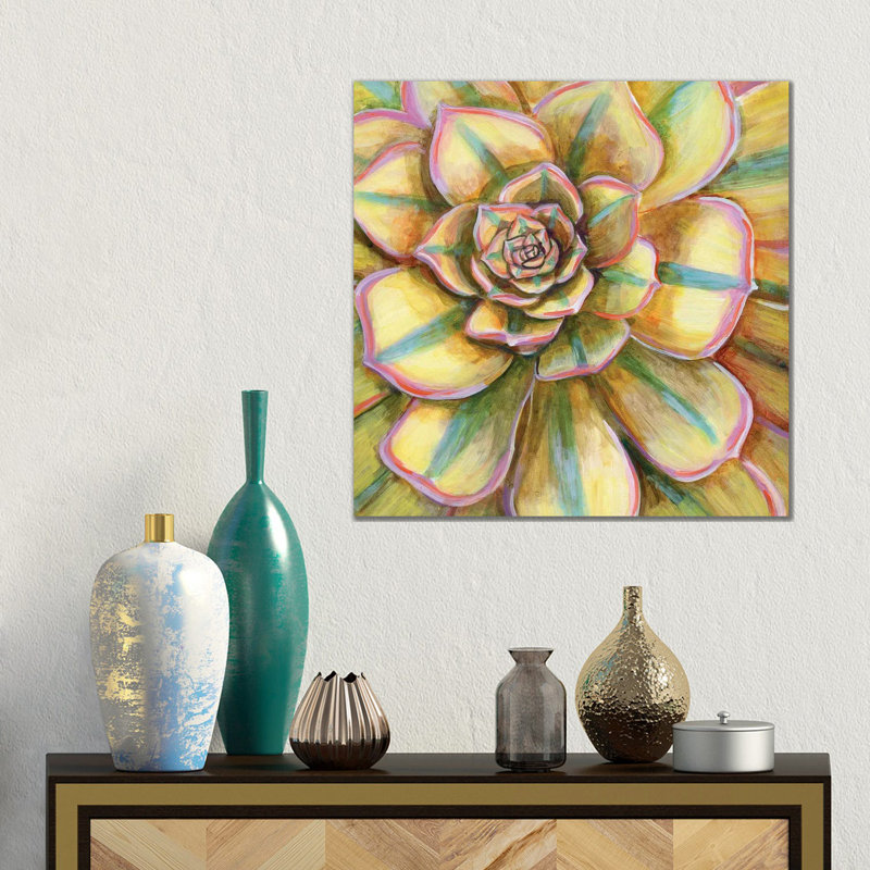 Yellow Striped Succulent by Linnea Tobias - No Frame Gallery-Wrapped Canvas Giclée on Canvas, 45.72 cm H x 45.72 cm W
