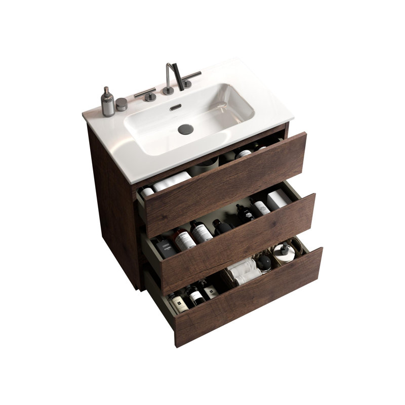 Meuble-lavabo de salle de bain avec lavabo, 30", Noyer